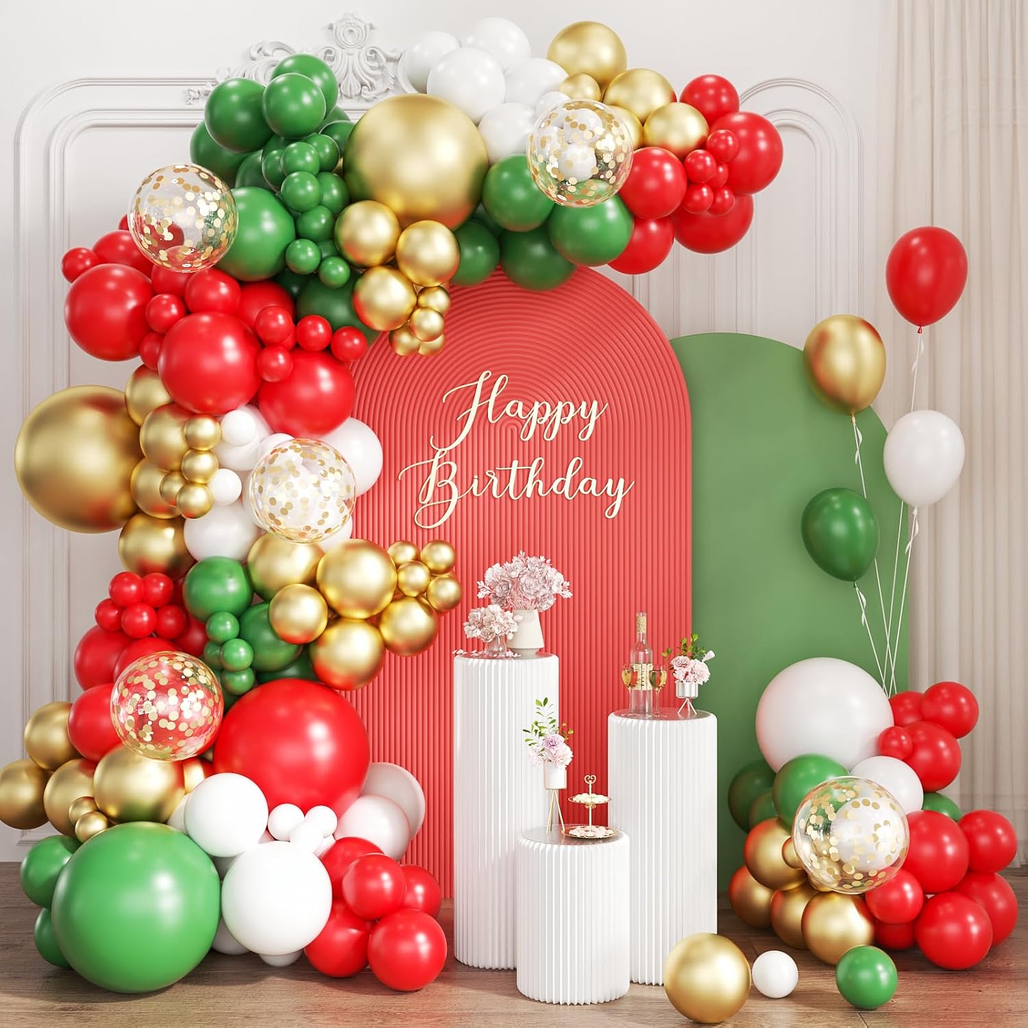 Balloon Arch Kit - Red White Green and Gold Balloon