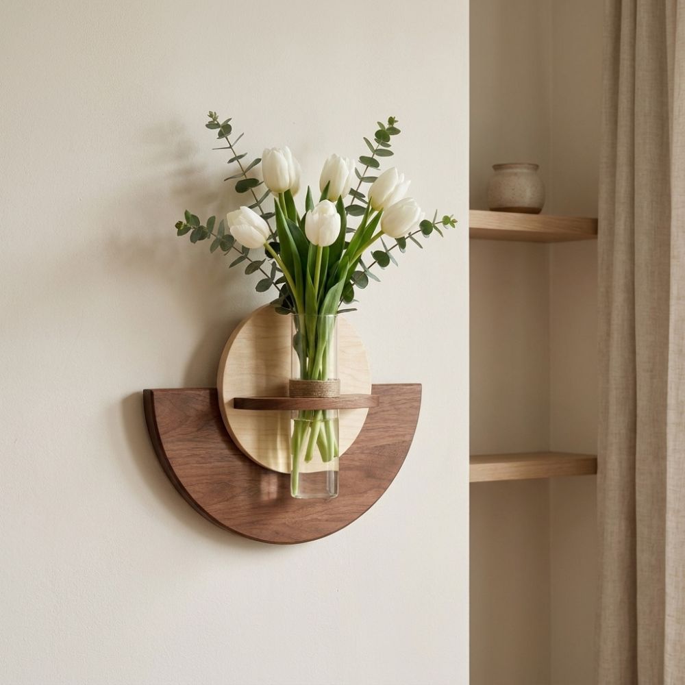Flower Wall Panel - Oval Wood Wall Mount Flower Shelf