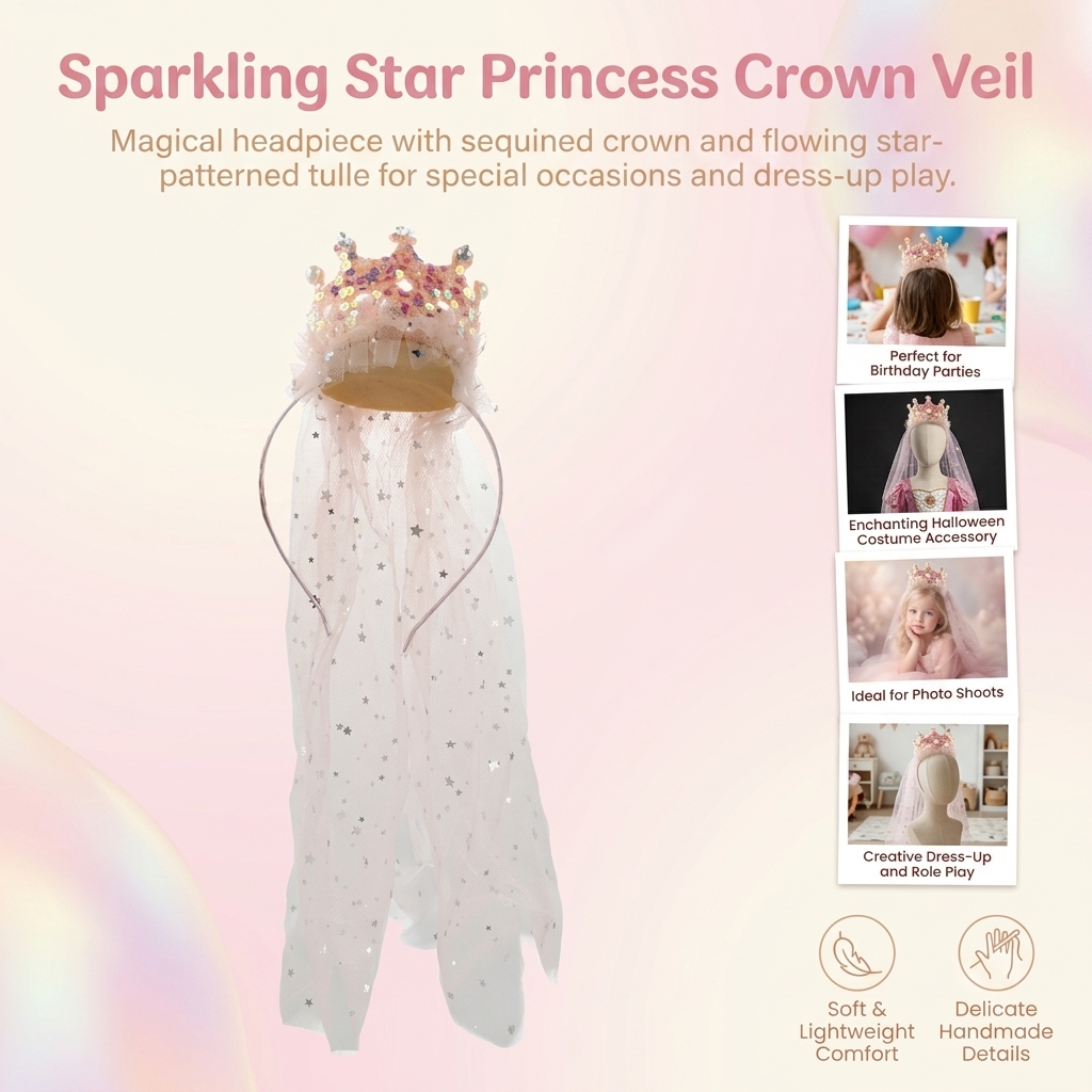 Princess Crown Veil Headbands  - Glitter Tablecloth ulasan dan harga