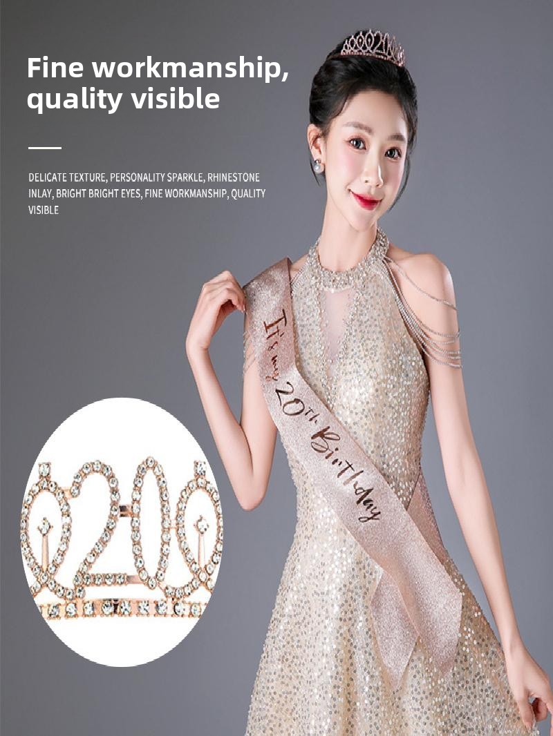 Champagne Gold Sparkle Crown S - Birthday Sash Glitter ulasan dan harga