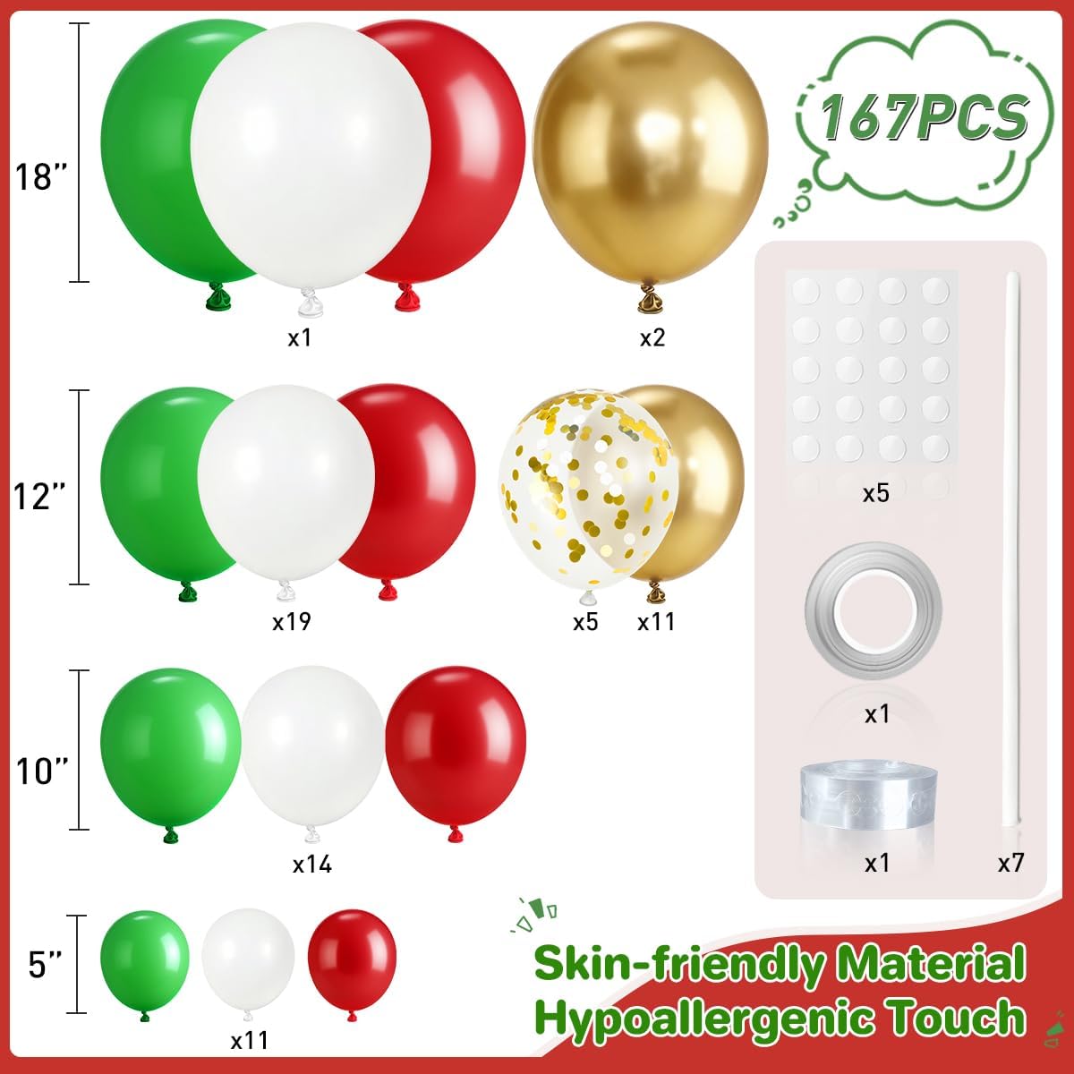 Red White Green and Gold Ballo - Balloon Arch Kit ulasan dan harga