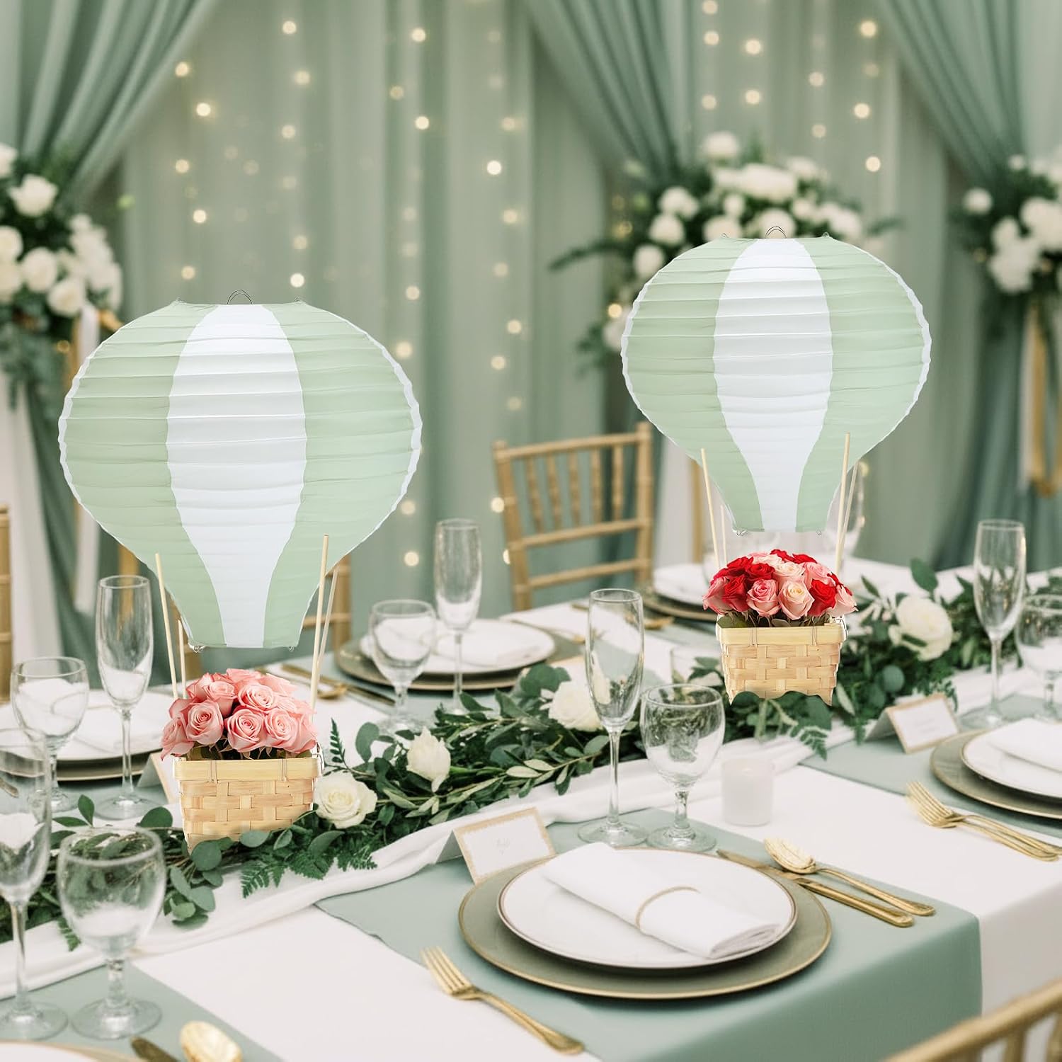 6-24PCS Sage Paper Lanterns Bi - Centerpiece Stick ulasan dan harga