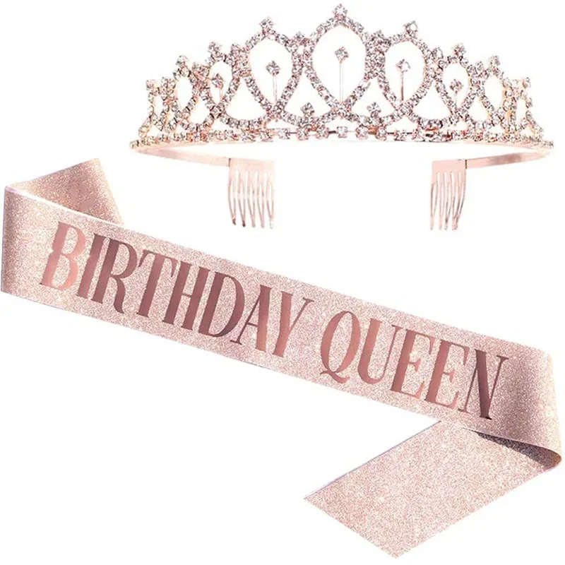 Birthday Queen Crown Girl Wome - Birthday Sash Glitter ulasan dan harga