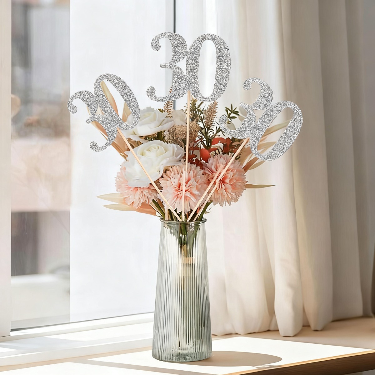 9pcs Silver Glitter 30th Birth - Centerpiece Stick ulasan dan harga